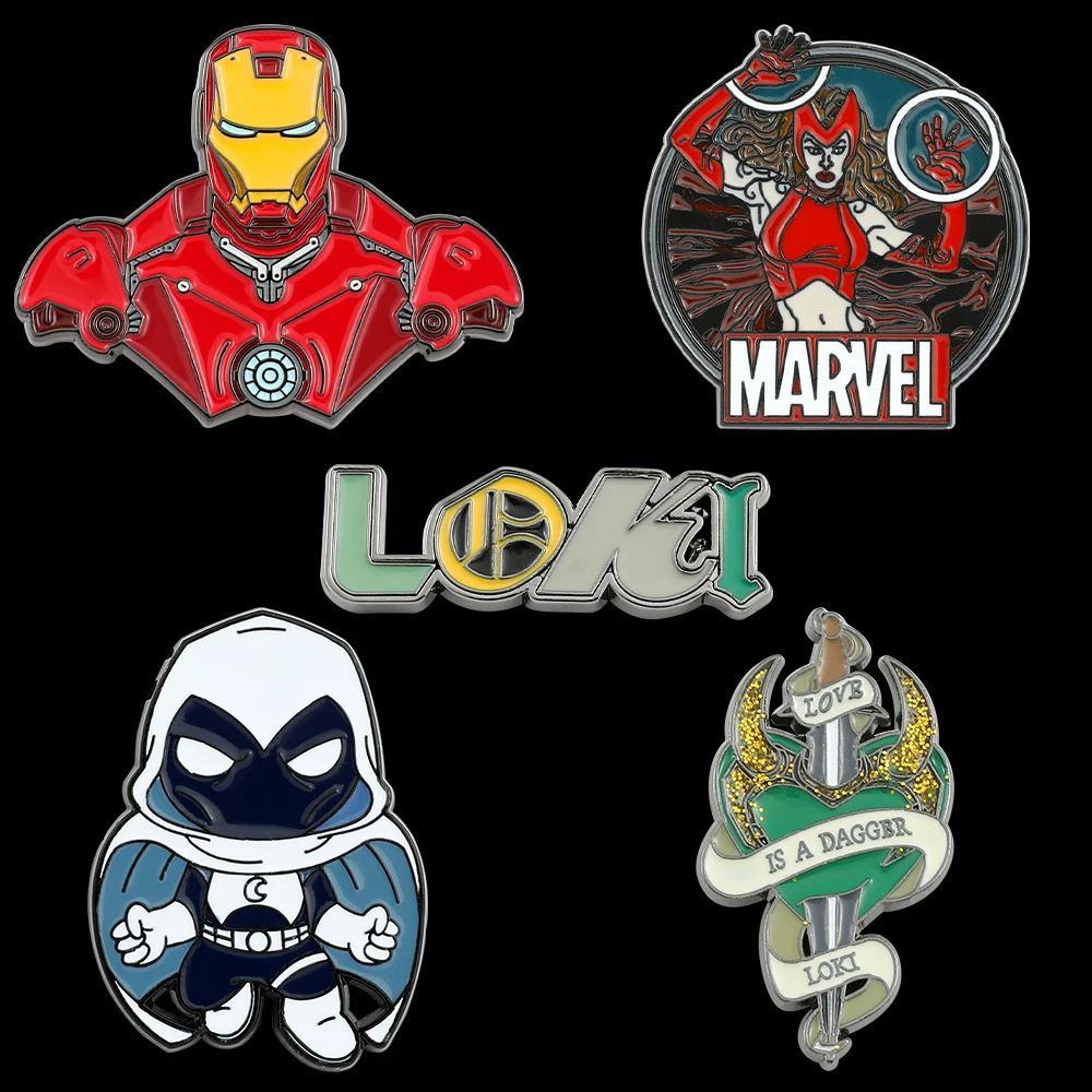 Disney Marvel Superhero Iron Man Moon Knight Scarlet Witch Loki Badge Metal Enamel Lapel Pins For Backpack Button Brooches