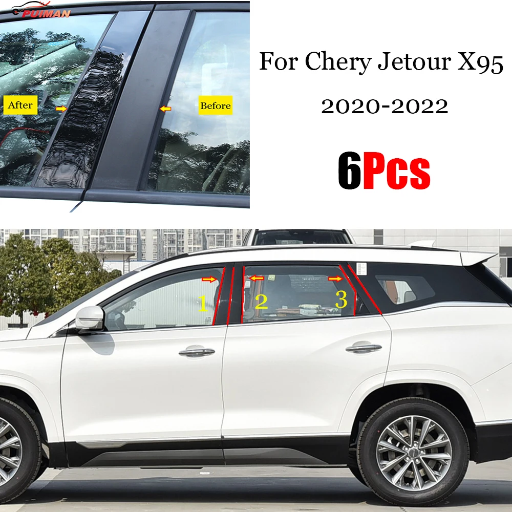 

New Arrival 6PCS Window Trim Cover BC Column Sticker Fit For Chery Jetour X95 2020 2021 2022 Polished Pillar Posts