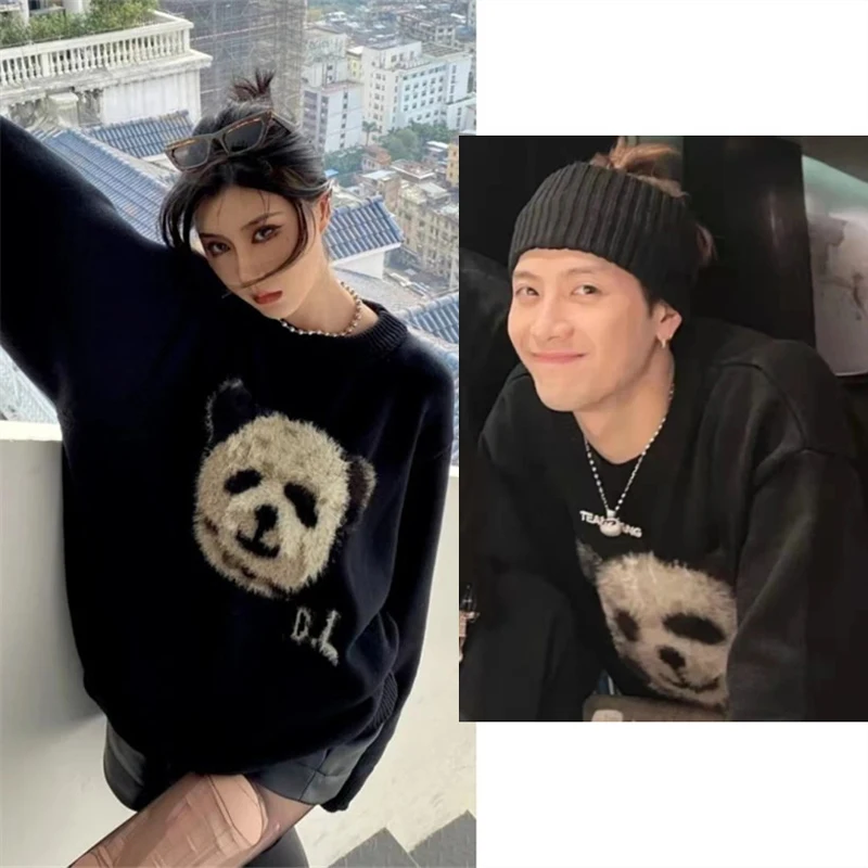 Loose Couple Round Neck Sweater Men's and Women's 3D Panda Knitwear Casual Thread Shirt Fashion Coat