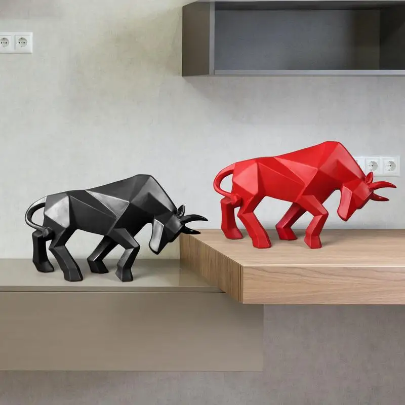 

1pc Red Bull Sculpture Home Decor Animal Figurine Tabletop Statues Bulls Figurines Cabinet Nordic Home Office Decoration