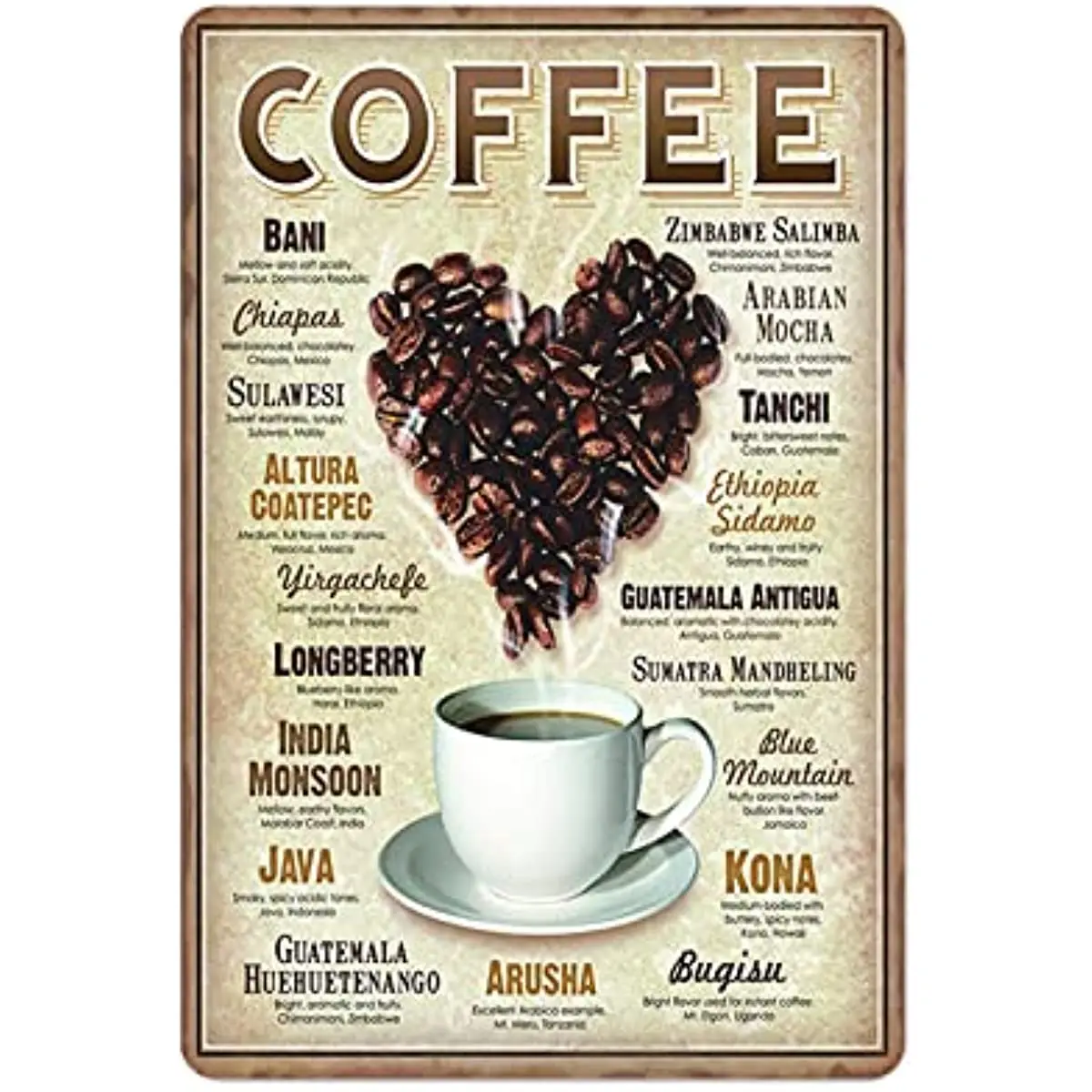 

New Metal Tin Sign Vintage Heart Coffee Nostalgic Coffee Coffee Kitchen for Home, Living Room, Garden, Bedroom, Office