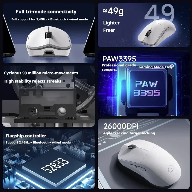Беспроводная мышь Eweadn X23 легкая Paw3395 трехрежимная компьютерная периферия
