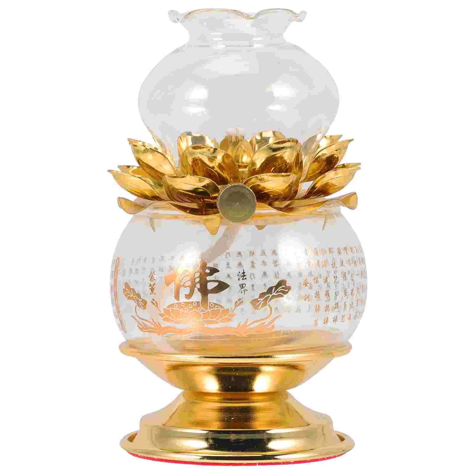 

Desk Topper Glass Oil Lamp Kerosene Lotus Holder Fashioned Alloy \ Vintage