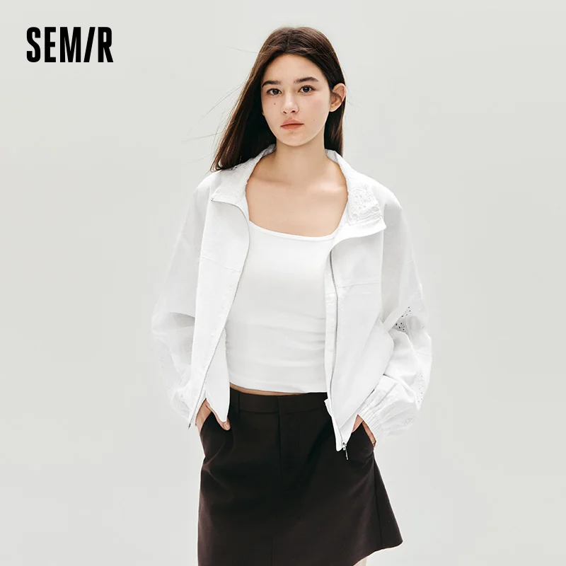 Фото Женская осенняя куртка Semir, короткая длина, кружевная свободная куртка с рукавами «летучая мышь», хлопково-льняная куртка с воротником-стойкой, новинка 2025 года, милая верхняя куртка №1