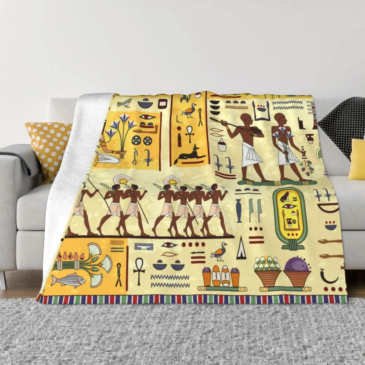 

Ancient Egypt Blankets Fleece Textile Decor Egyptian Symbol Retro Tribal Ultra-Soft Throw Blanket for Bed Travel Bedspread