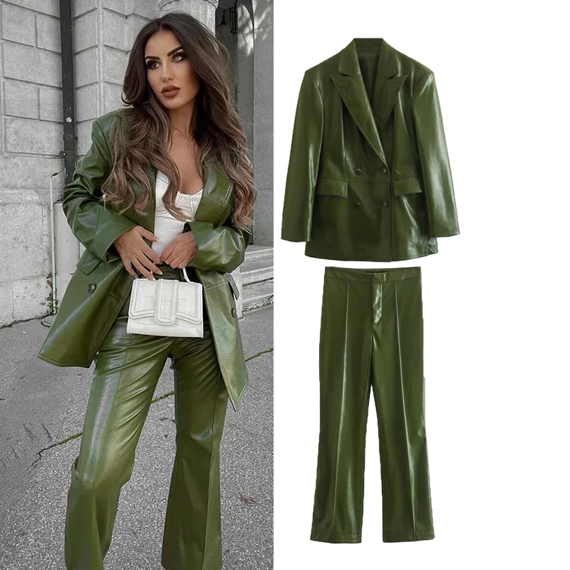 

Autumn Blazers pants Suits 2023 new Army Green double-breasted Suit Pants Winter Leisure Suit pants commuter Two-piece Suits