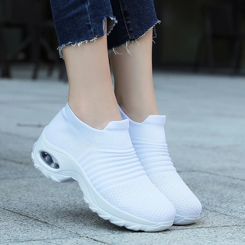 Womens Fashion Sneakers Breathable Mesh Casual Slip-on Walking Shoes Outdoor Cushioning Platform Nurse Shoes