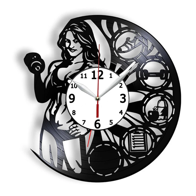 

Женские настенные часы с виниловой пластиной для бодибилдинга и тяжелой атлетики, настенные часы для тренажерного зала, женские часы для бо...