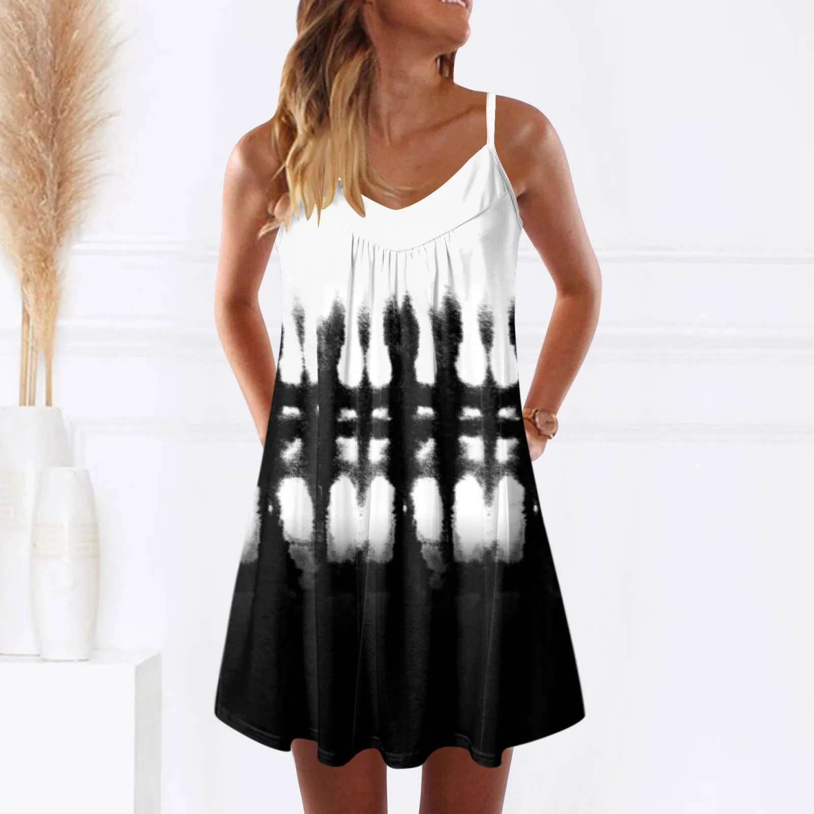 Dress For Women Summer 2023 New Selling Sleeveless Bohemian Printed Mini Dress V-Neck Off Shoulder Dresses Clothing Vestidos