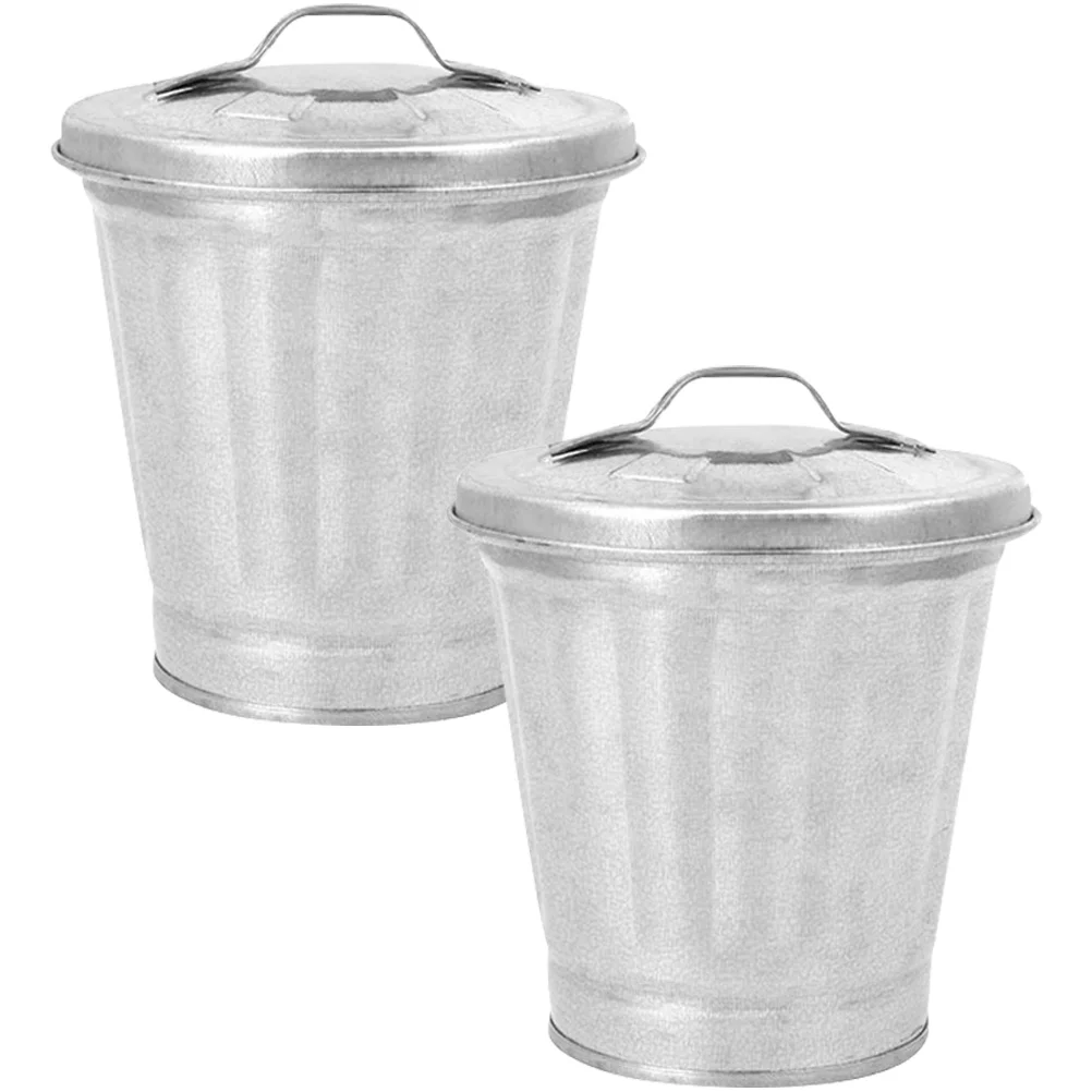 

Can Trash Garbage Lid Desktop Mini Galvanized Metal Wastebasket Pots Outdoor Bin Bucket Flower Cans Tiny Holder Waste Countertop