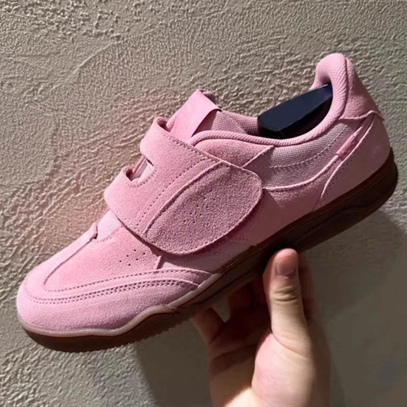 Кроссовки из воловьей кожи с круглой головкой и липучками повседневные туфли на