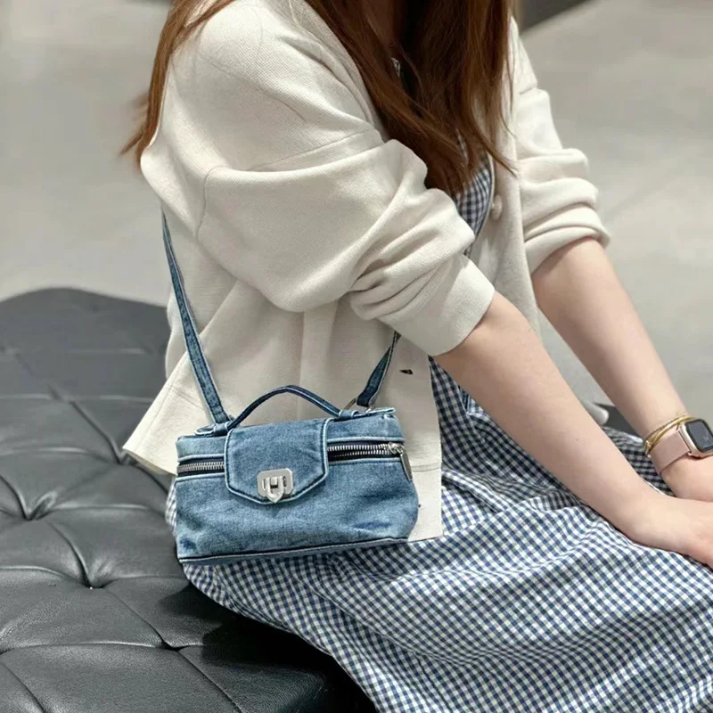 FIRMRANCH синяя джинсовая мини-прямоугольная сумка-коробка с диагональным крестом