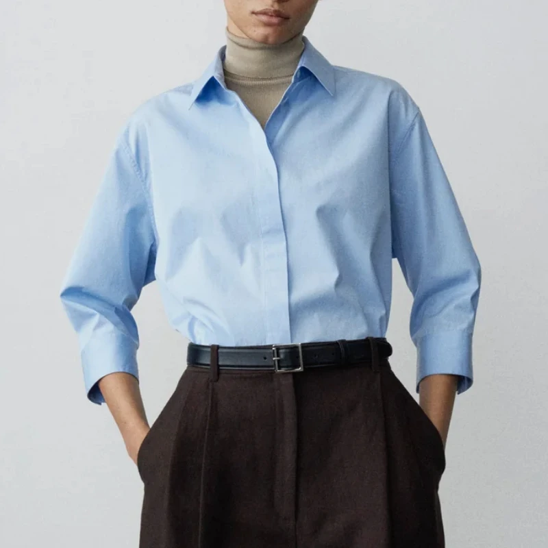 

Женская рубашка из чистого хлопка с рукавом три четверти