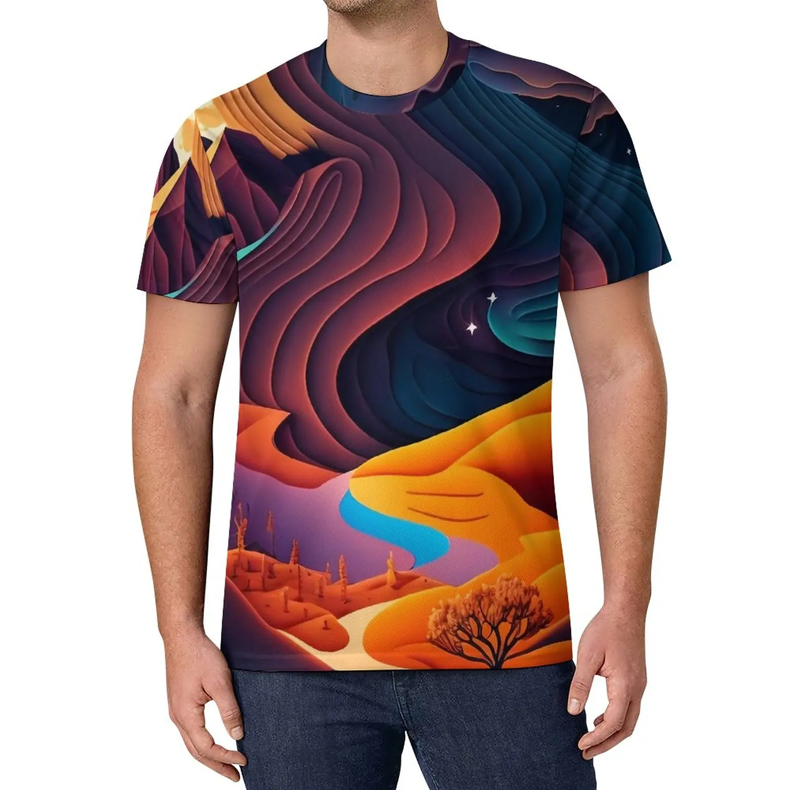 

Футболка Desert At Night мужская с абстрактным изображением природы, рубашка в стиле Харадзюку, топ с коротким рукавом и рисунком, большие размеры, на лето
