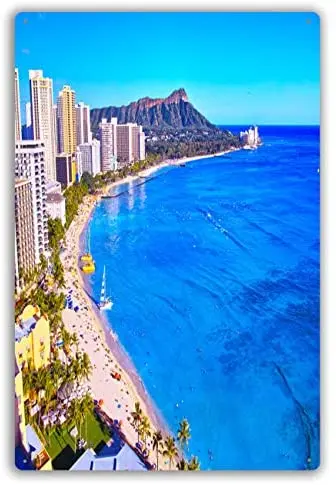

Funny Retro Cafe Store Metal Tin Signs Wall Decor Hawaii Waikiki Beach Modern Wall Art