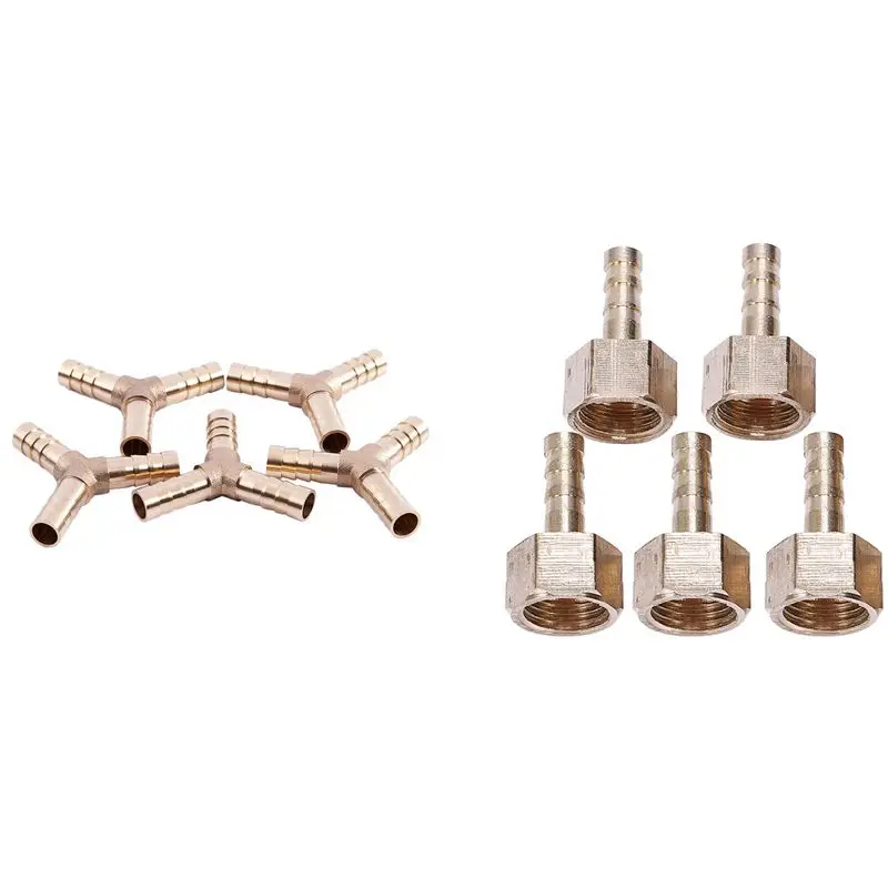 

10 Pcs Brass Air Gas Hose Barb Connector Tube Coupler, 5 Pcs 6Mm & 5 Pcs 8Mm