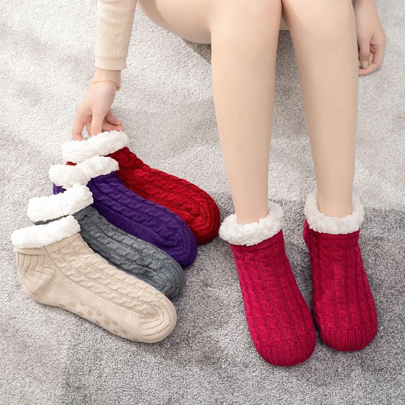 Home Floor Slippers Thermal Socks Women Winter Indoor Sock Home Slippers Women Men Fleece Thickening Non-Slip Socks Dropshipping