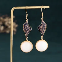 creative design ancient method burnt blue cloisonne feather ear jewelry synthetic hetian jade china style earrings for women