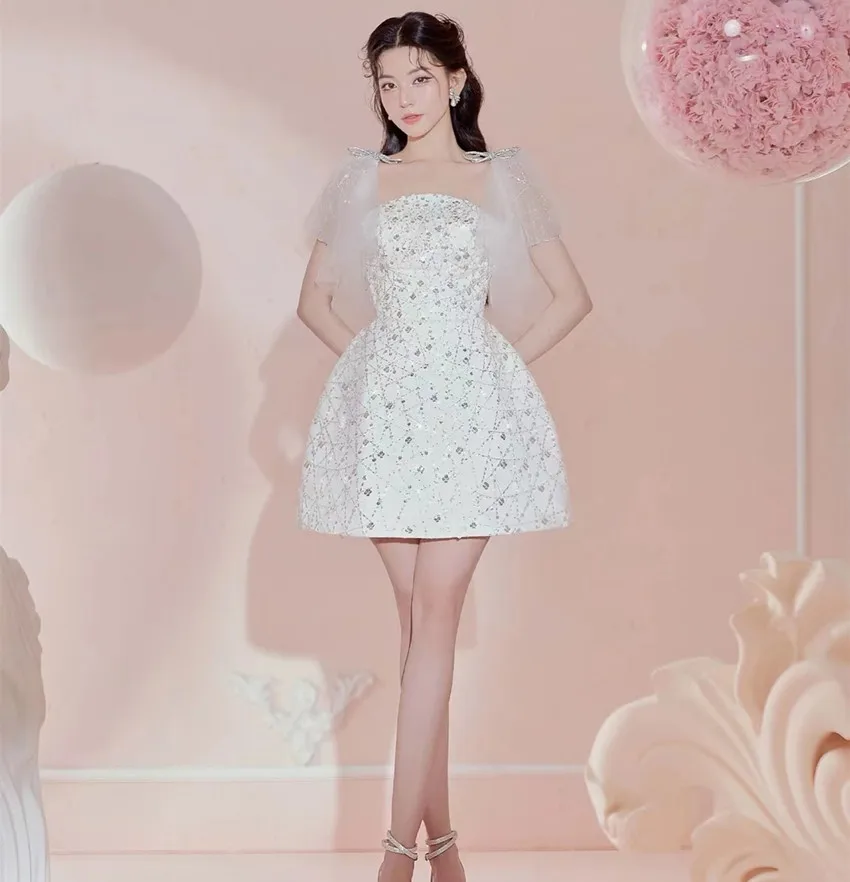 Женское мини-платье с блестками летнее платье квадратным вырезом сетчатым