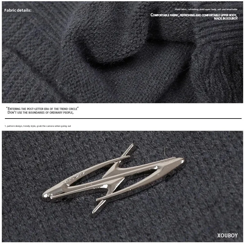 Винтажный модный брендовый мужской вязаный свитер оверсайз с принтом потертый