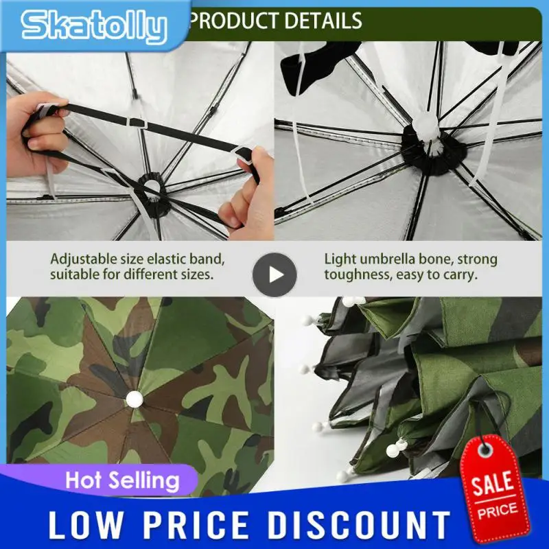 

Portable Outdoor Sports 55cm Umbrella Hat Cap Folding Women Men Umbrella Fishing Hiking Golf Beach Headwear Handsfree