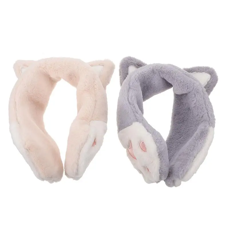 2pcs Lovely Cat Earmuffs Cartoon Ear Muffs Plush Winter Earmuff Ear Protectors