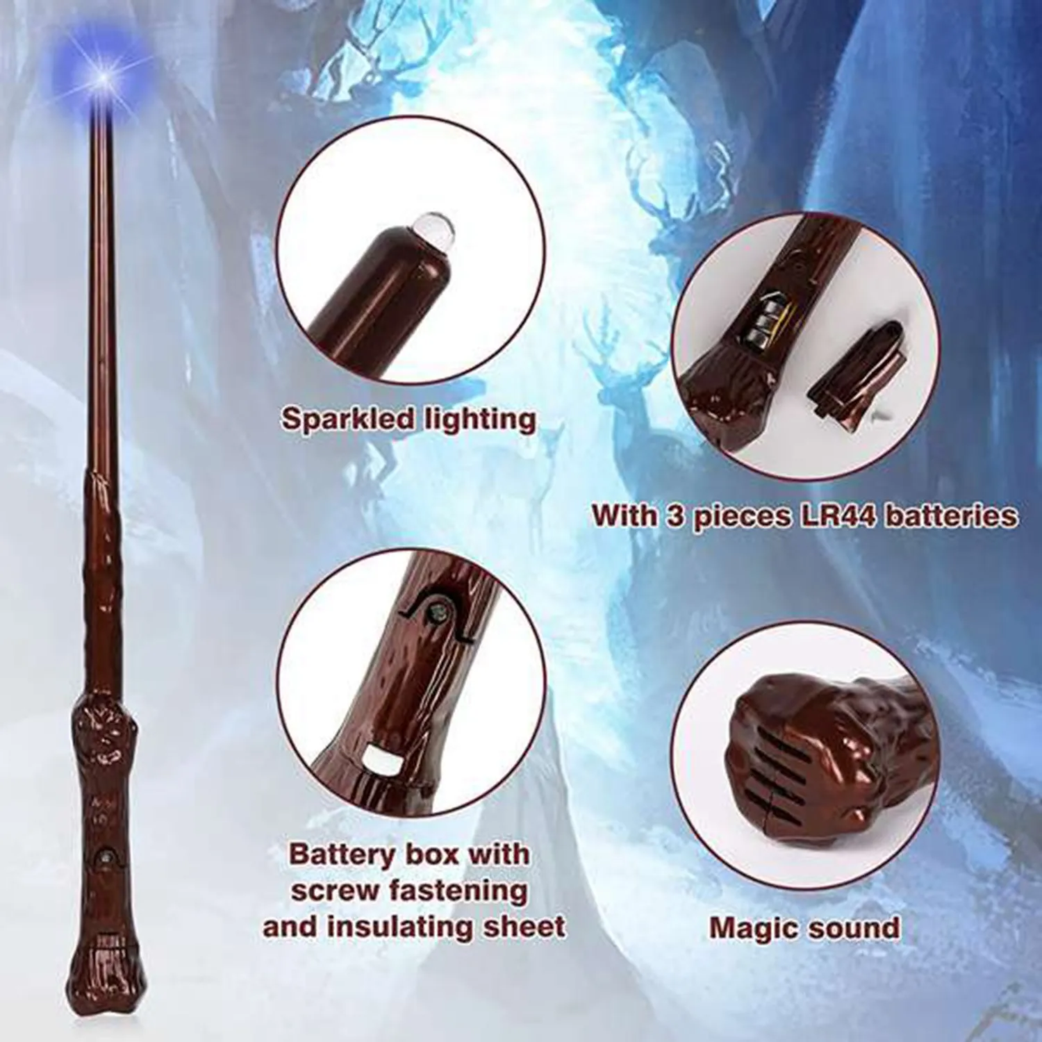 

10 Pieces Light Up Wizard Wands Sound Illuminating Toy Wand Witch Wand for Kids Gifts Cosplay Party Costume (Brown)