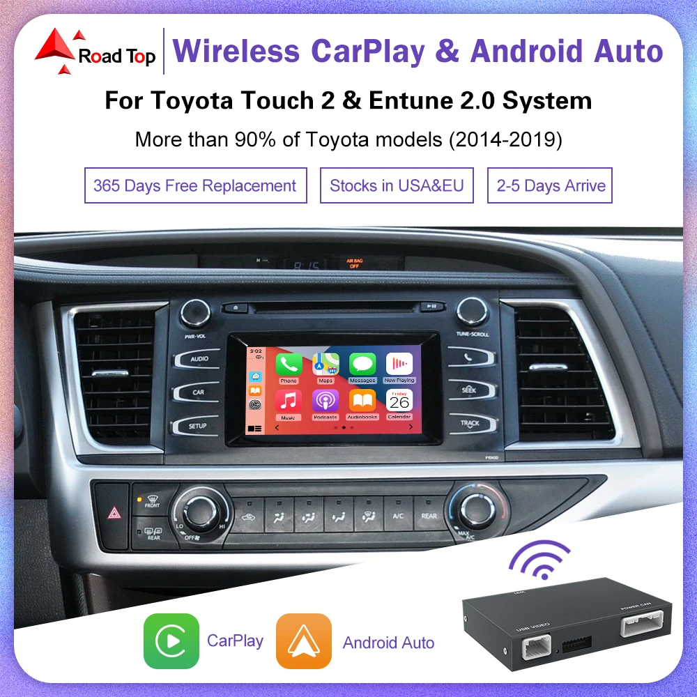 Road Top беспроводной Carplay Android авто для Toyota подходит для Tundra/Highlander/RAV4/Tacoma/Camry/Corolla/Avalon/Prius Car Play