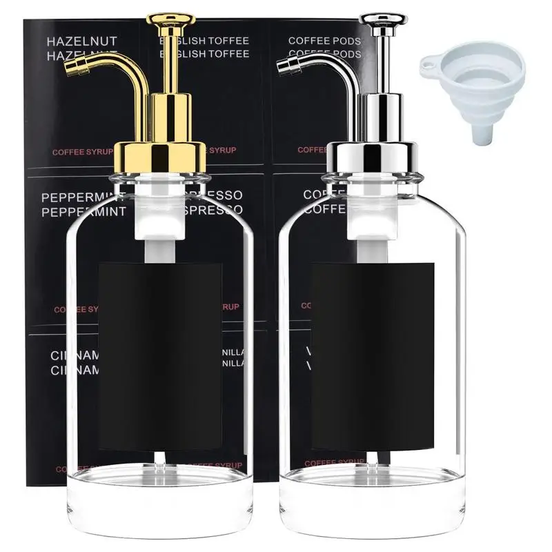 

Syrup Dispenser 500ml Clear Coffee Syrup Pump 2 Pcs Dispenser Bottle 2 Pumps Funnel 9 Waterproof Labels For Massage Lotion