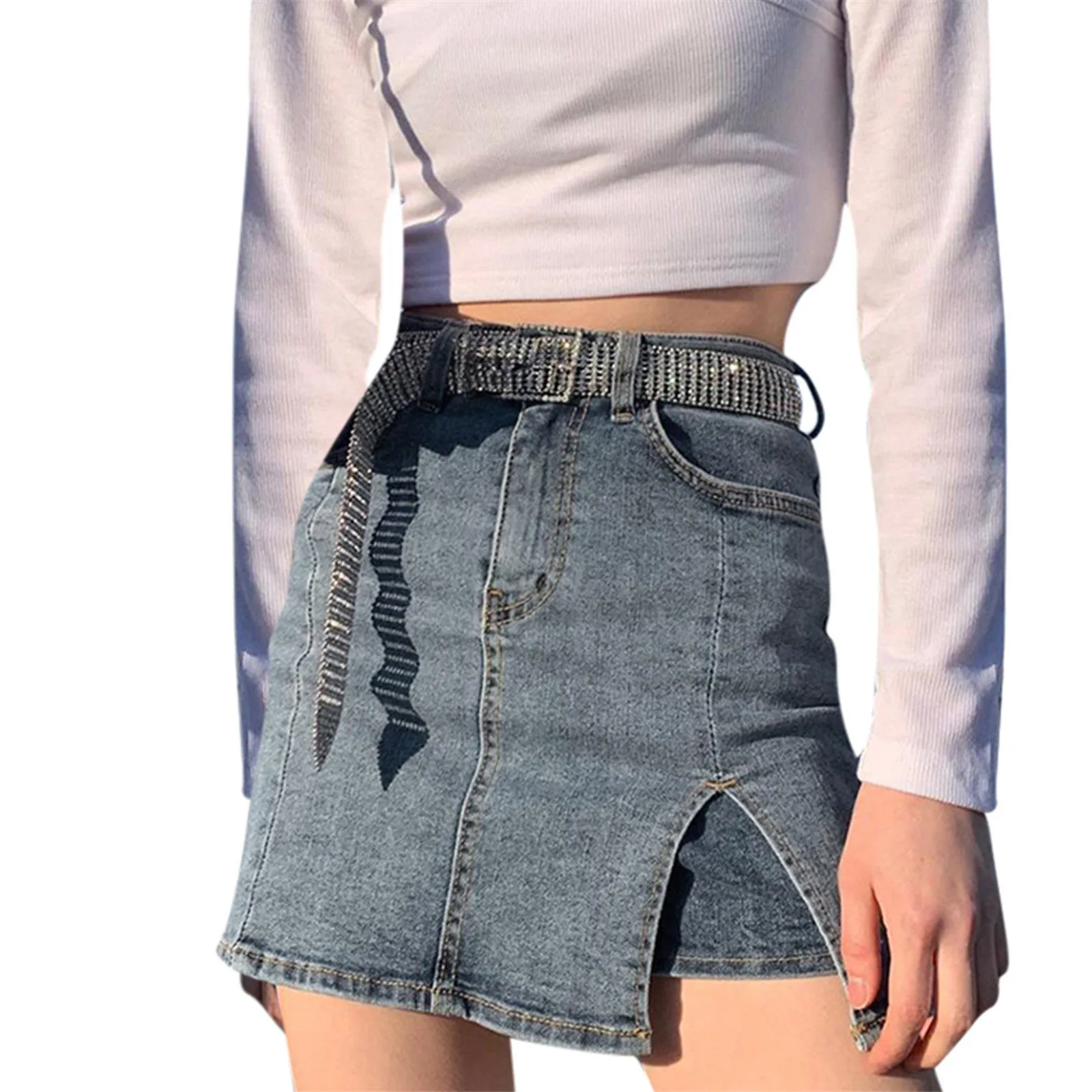 

A-Line Short Sexy Casual Jean Skirt Denim High Waist Women's Skirt Long skirt faldas largas
