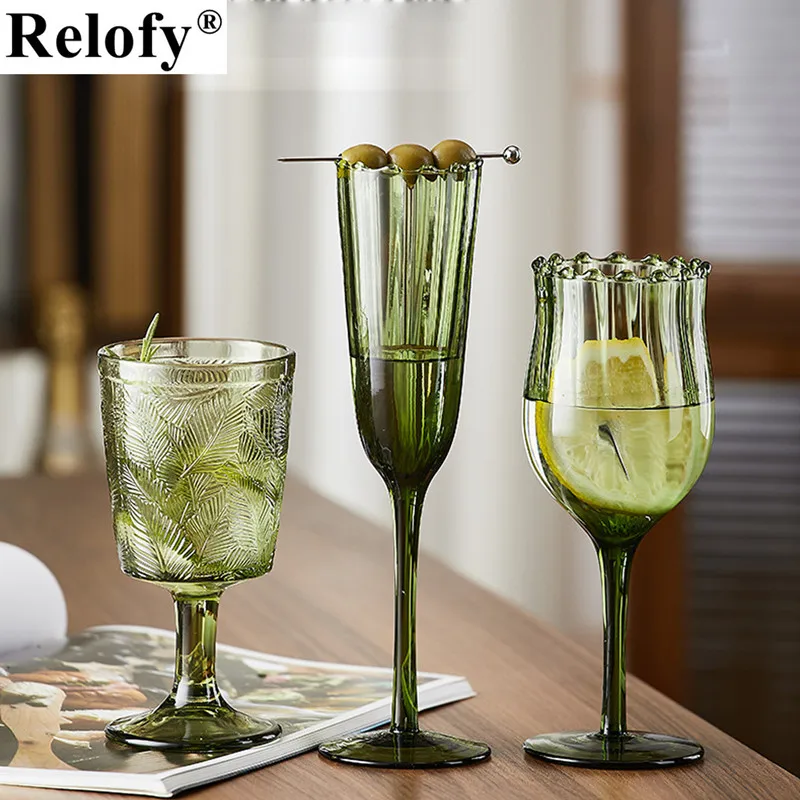 

200/340/380ml Glass Fresh Leaf Embossed Coffee Goblet Glass Cup Green Drinking Wine Mug Family Juice Milk Water Tea Drinkware