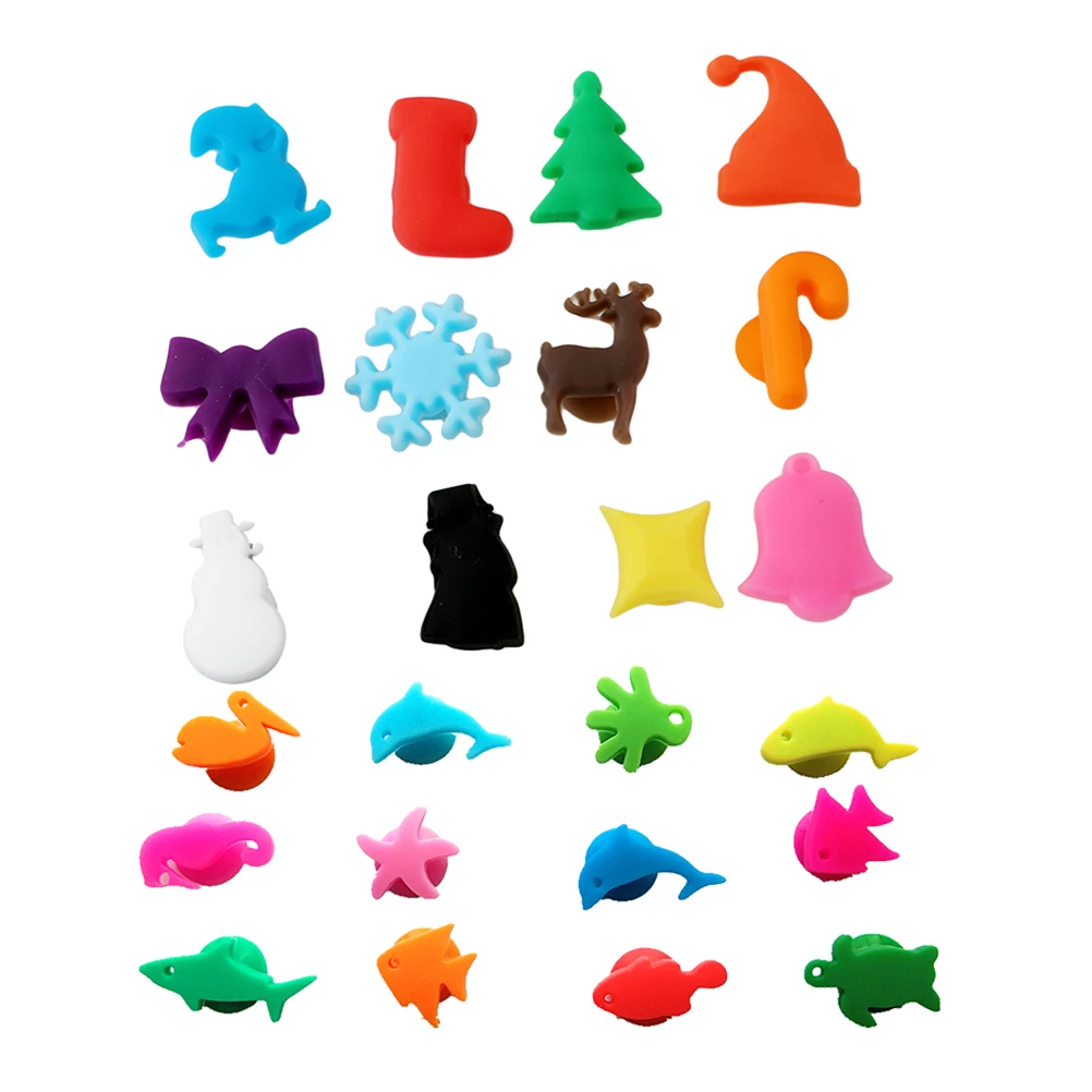 

12Pcs Silicone Red Wine Glass Markers Sea Animals Drinking Glass Cup Labels Tag Signs for Christmas Party Kitchen Bar Supplies