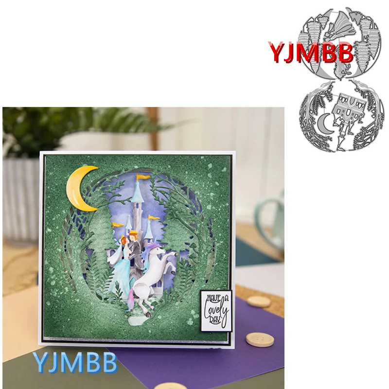 

YJMBB 2022 Новинка Ночной лес мальчик девочка замок Металлические Вырубные штампы для скрапбукинга альбома бумаги «сделай сам» карты Ремесло т...