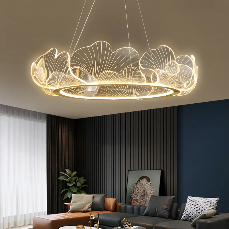 

Acrylic Leaves Led Chandelier Modern Pendant Lamp Living Dining Room Remote Control Hanging Ginkgo Ceiling Chandelier Fixtures