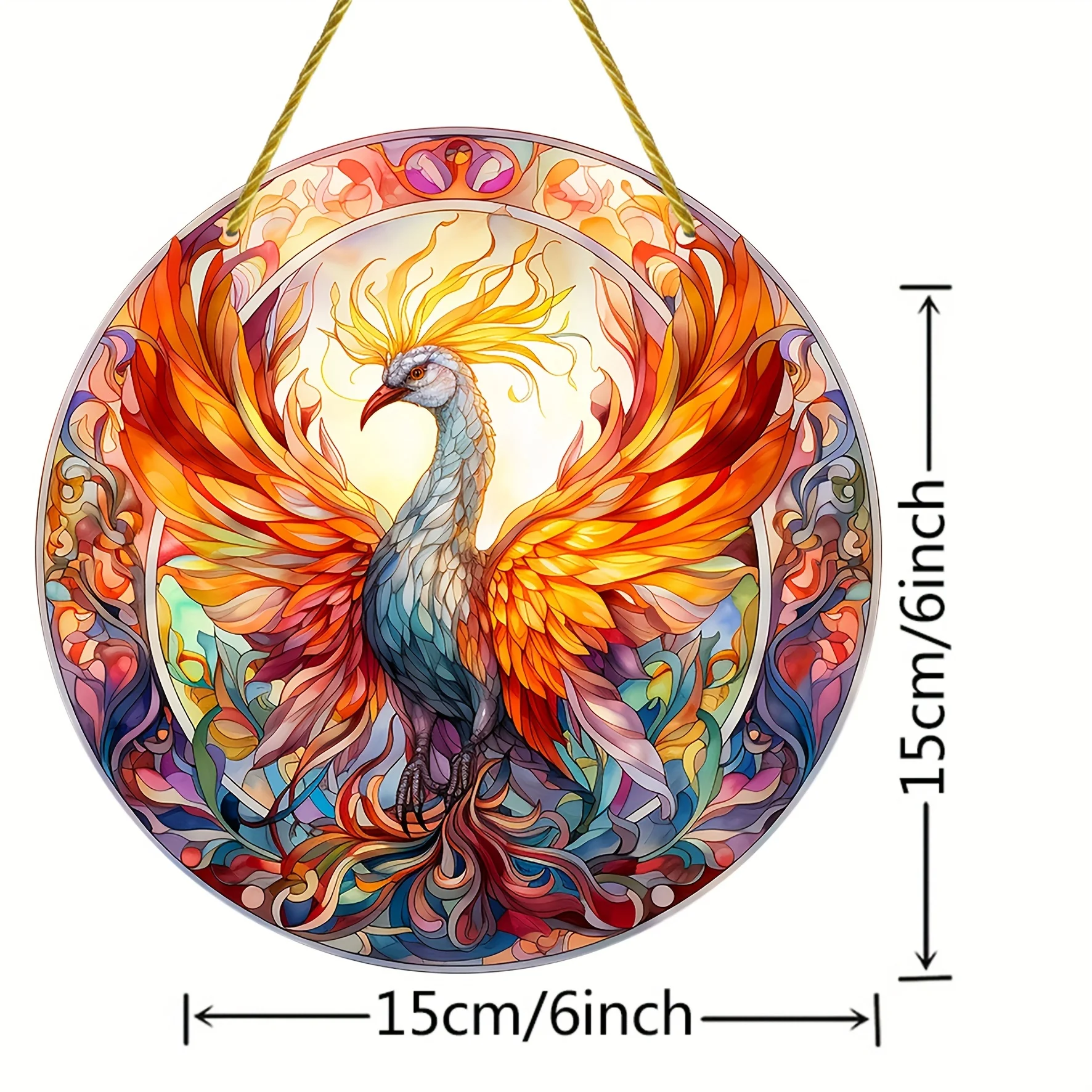 Ловец солнца Феникса - витражное окно подвесное для дома крыльца настенного