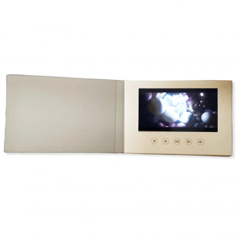 

customizd design Custom Linen Box Book Hardcover Digital IPS Screen LCD Video Brochure 7 inch 10 inch Display Video Presentatio