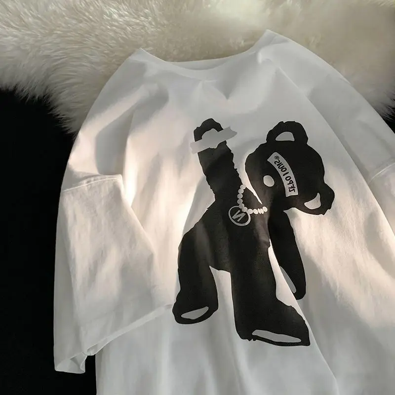 

Футболка мужская и женская с коротким рукавом, с принтом медведя, в американском уличном стиле, модная свободная Дизайнерская одежда в Коре...