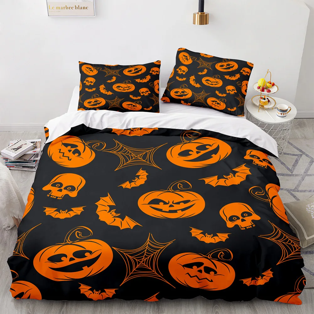 

Halloween Duvet Cover Pumpkin Lantern Cartoon King Queen Twin Size Polyester Bedding Set for Kids Boys Girls Teens Bedroom Decor