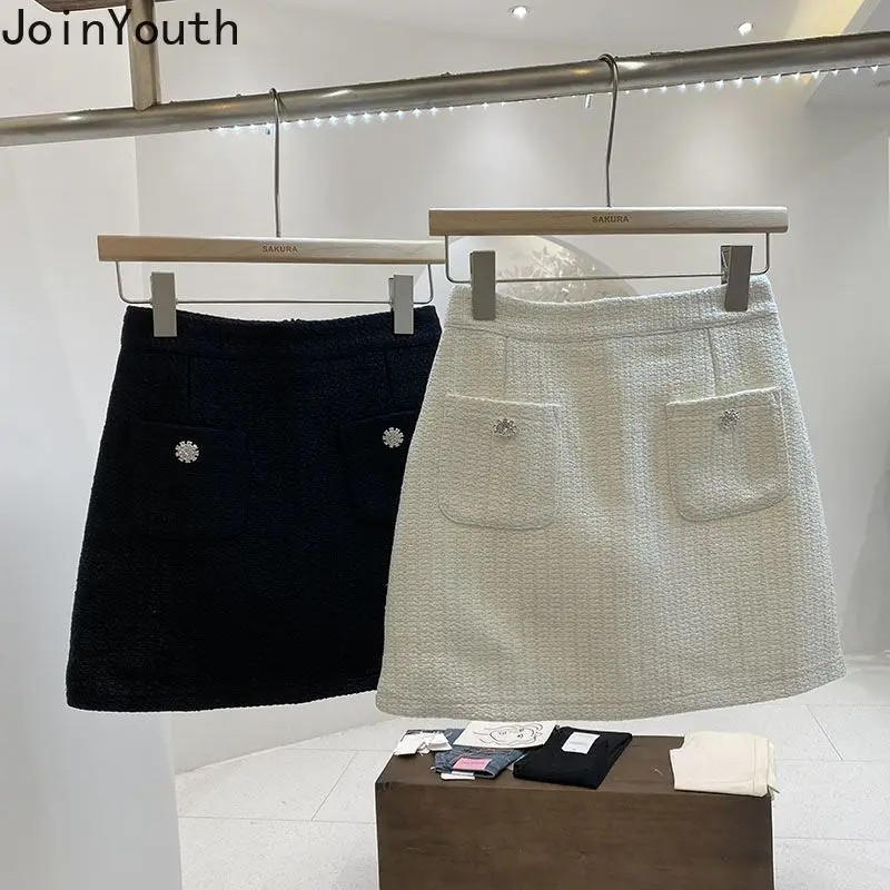 Бежевые Облегающие юбки для женщин 2023 Женские Модные Винтажные твидовые