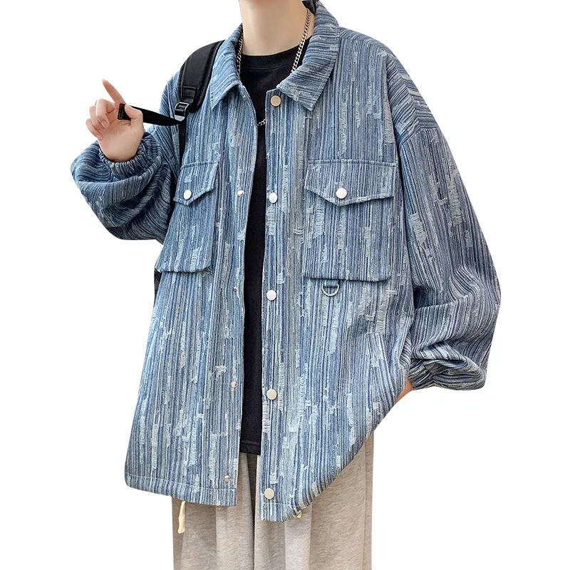 

Mens Punch Jacket Design Sense Washed Do Old Denim Jacket Male Ins Hong Kong Style Brand Loose Large Size Leisure Jacket for Men