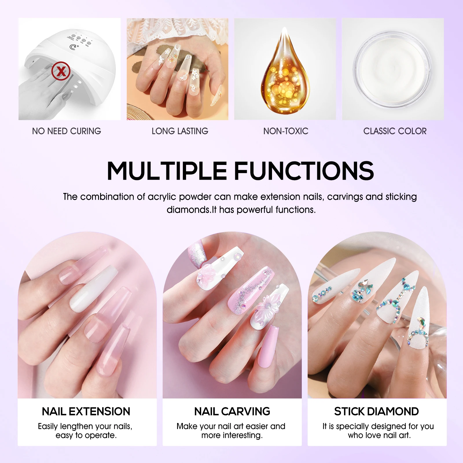 COSCELIA 5 Упаковок 8 Г Набор Кристаллических Акриловых Пудр-прозрачный Розовый