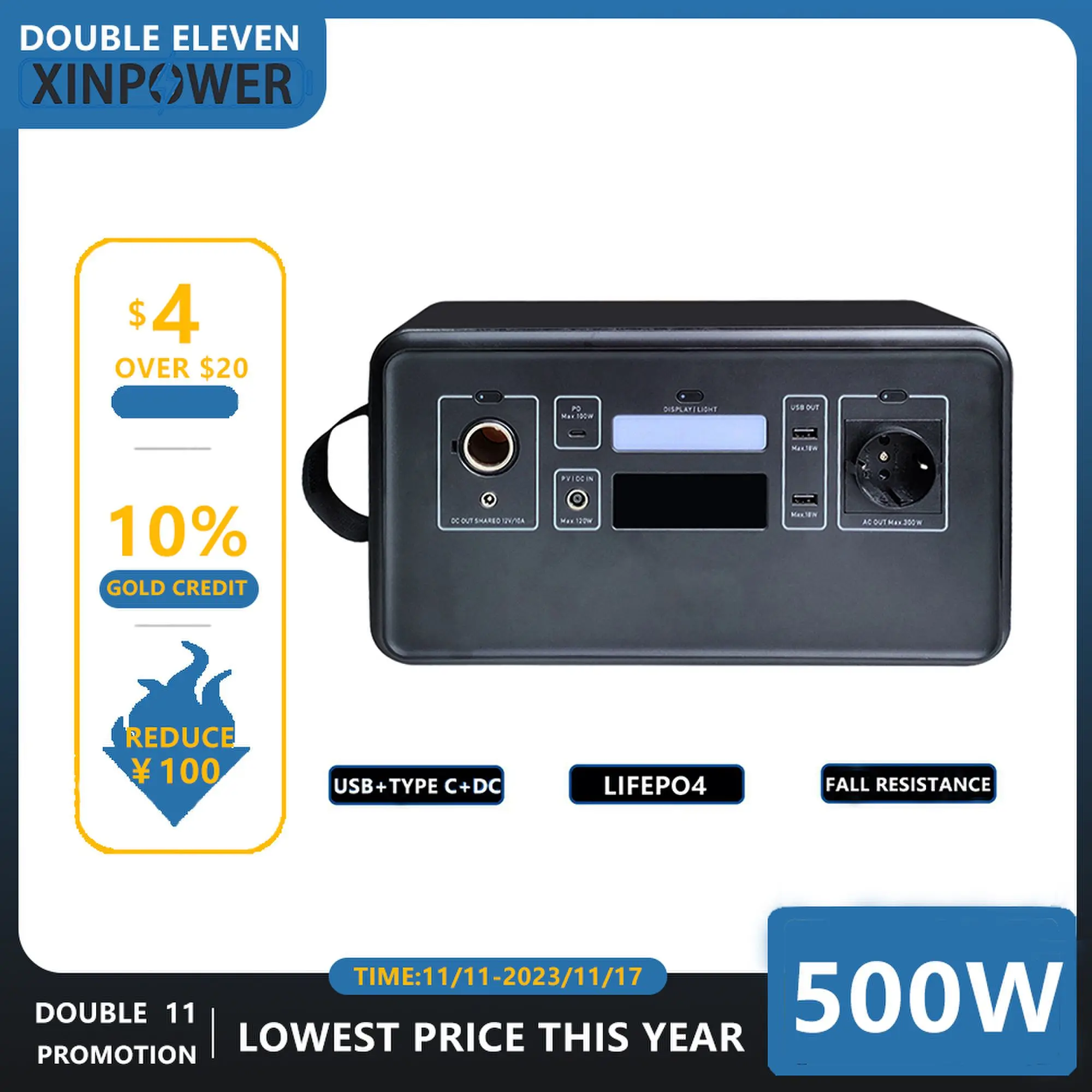 

XINPOWER Portable Power Station 500W Lifepo4 battery Inverter 220V Solar Generator Outdoor Energy Storage Supply Power for Camp