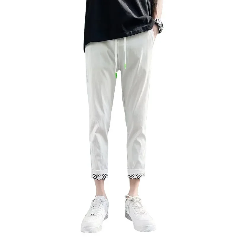 Брюки мужские повседневные облегающие легкие прямые до щиколотки модные