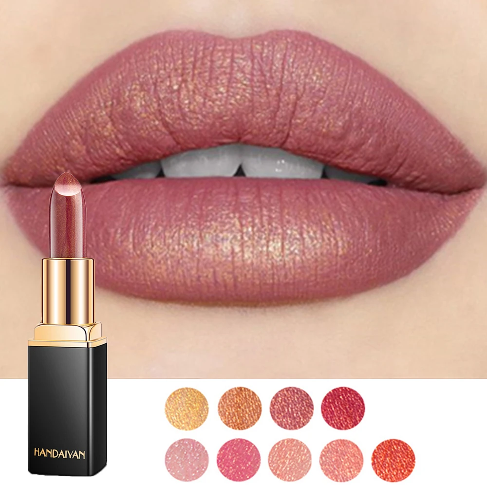 

Waterproof Glitter Lipstick 9 Colors Nude Lip Gloss Long Lasting No Stick Cup Red Mermaid Sexy Shimmer Lip Stick Lips Makeup