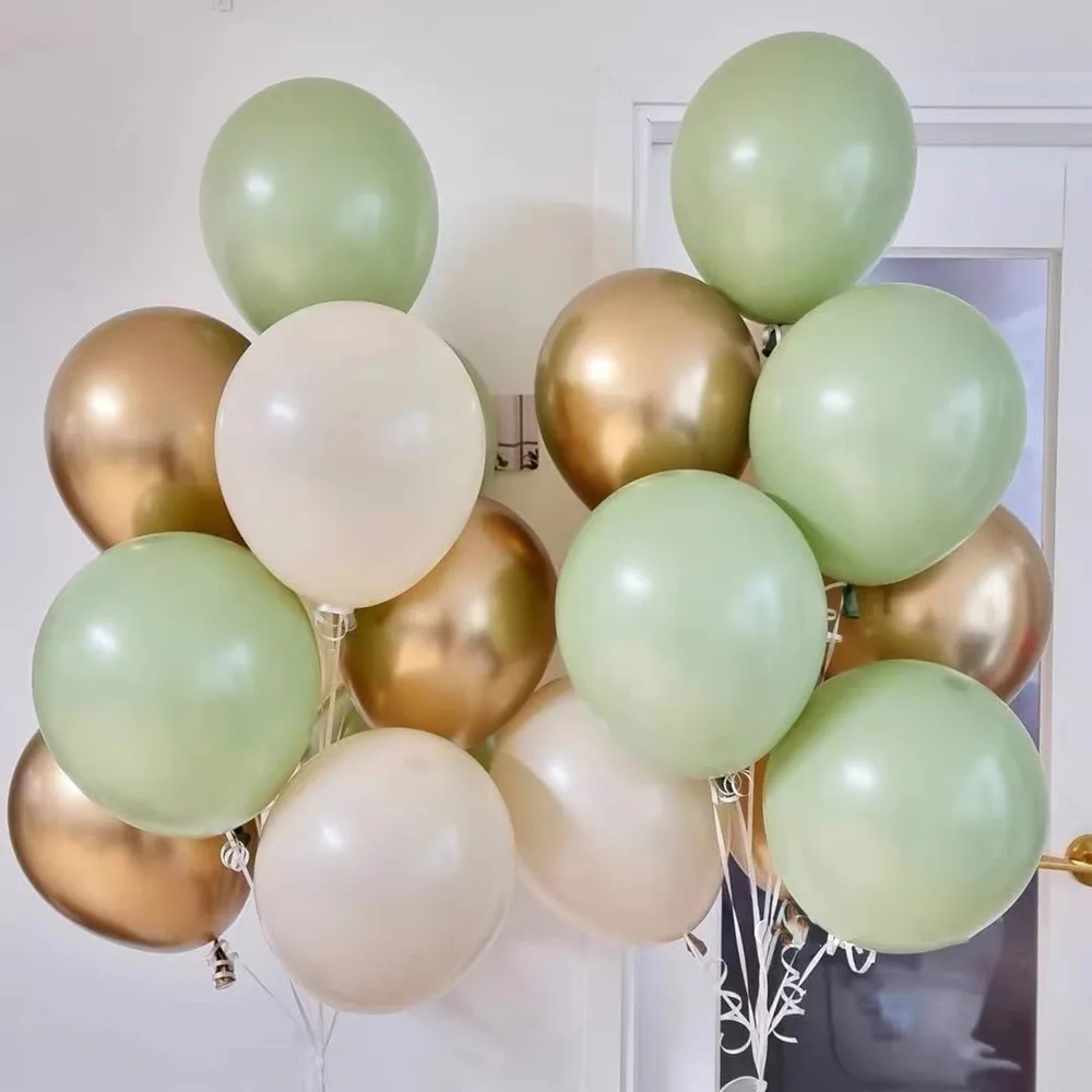 

20pcs 10inch Avocado Green Latex Balloons White Confetti Balls Jungle Wedding Birthday Home Decoration Baby Shower Air Globos