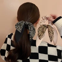 floral fashion satin bow streamers hair rope knotted scrunchie women ponytail hair ties solid rubber hair band hair accessories