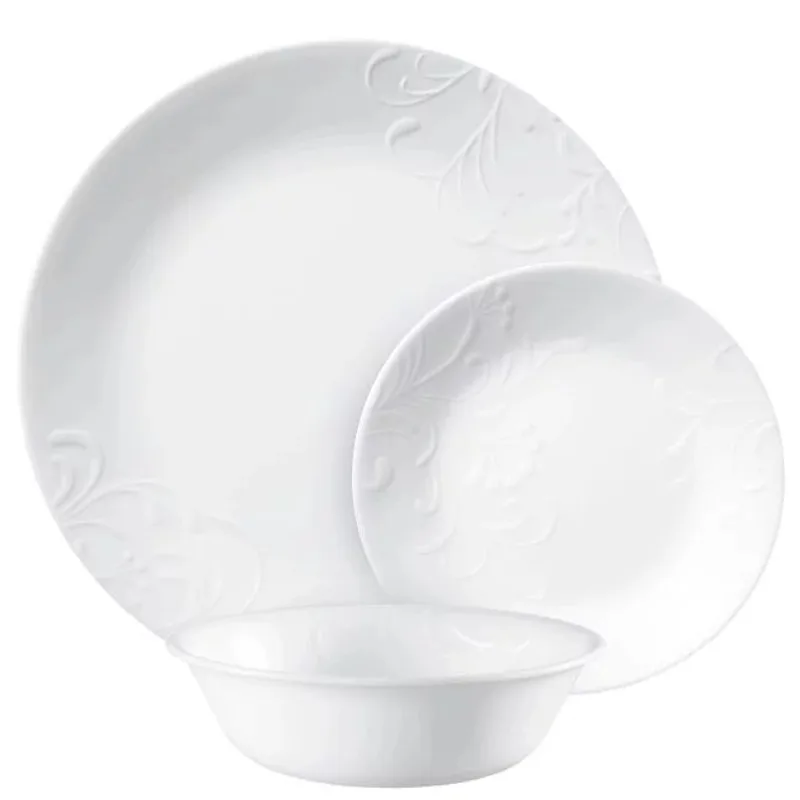 

Corelle Madeline Embossed, 12 Piece, White, Dinnerware Set