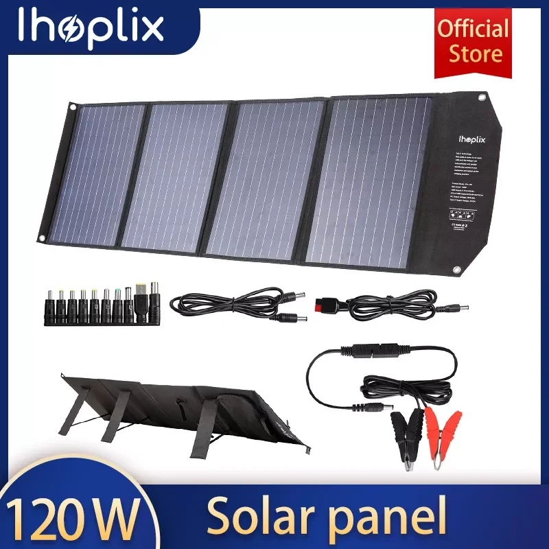 

Новая складная солнечная панель Ihoplix 120 Вт, солнечное зарядное устройство, солнечная система 18 в PD65W для телефона, камеры, ноутбука, солнечный...
