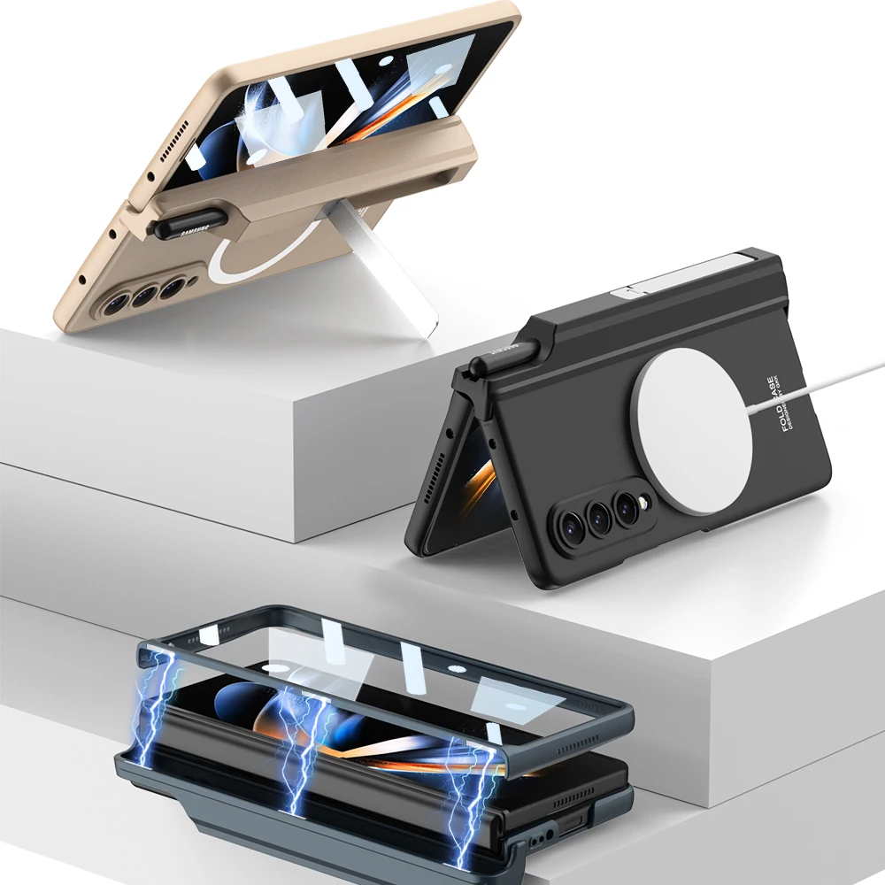 Magsafe Wireless Charging Magnetic Case For Samsung Galaxy Z Fold 4 With Tempered Glass Ultra Thin Shockproof Cover For Fold 4