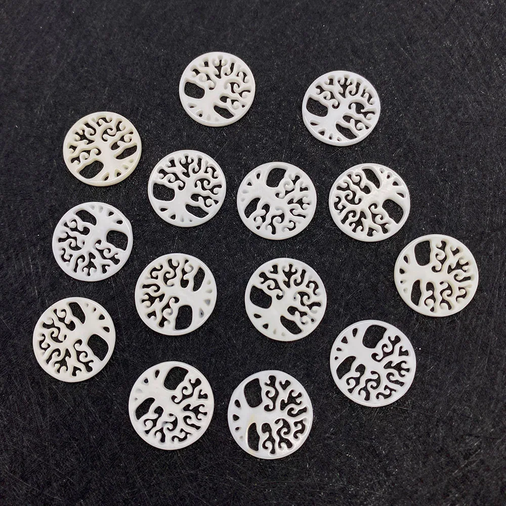 

Natural Freshwater Shell Pendant Round Hollow Carved Tree of Life Necklace Pendant DIY Jewelry Making Accessories Wholesale